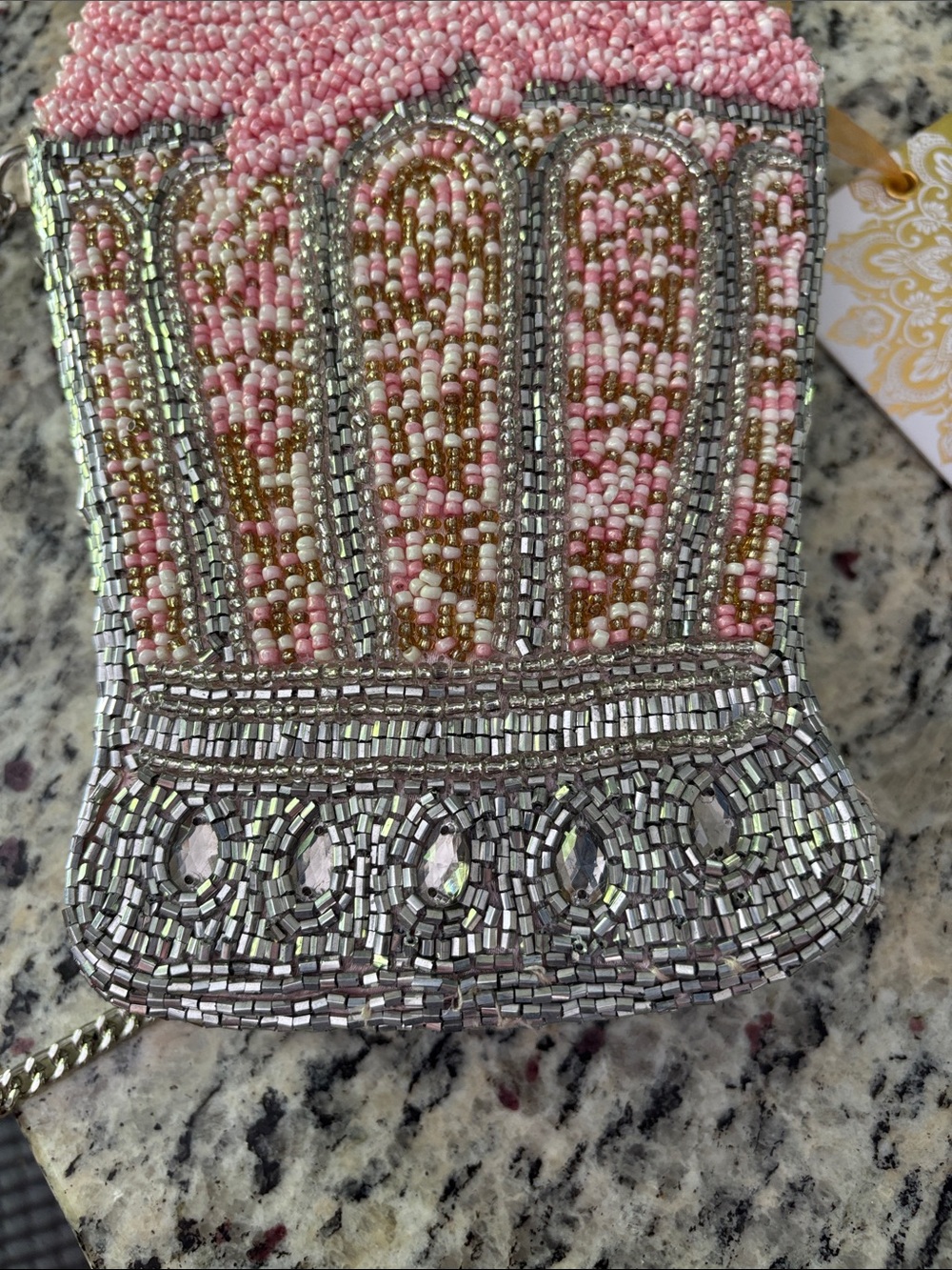 Made in India Beaded Pink and Silver Strawberry Milkshake Crossbody Bag - Picture 11 of 12